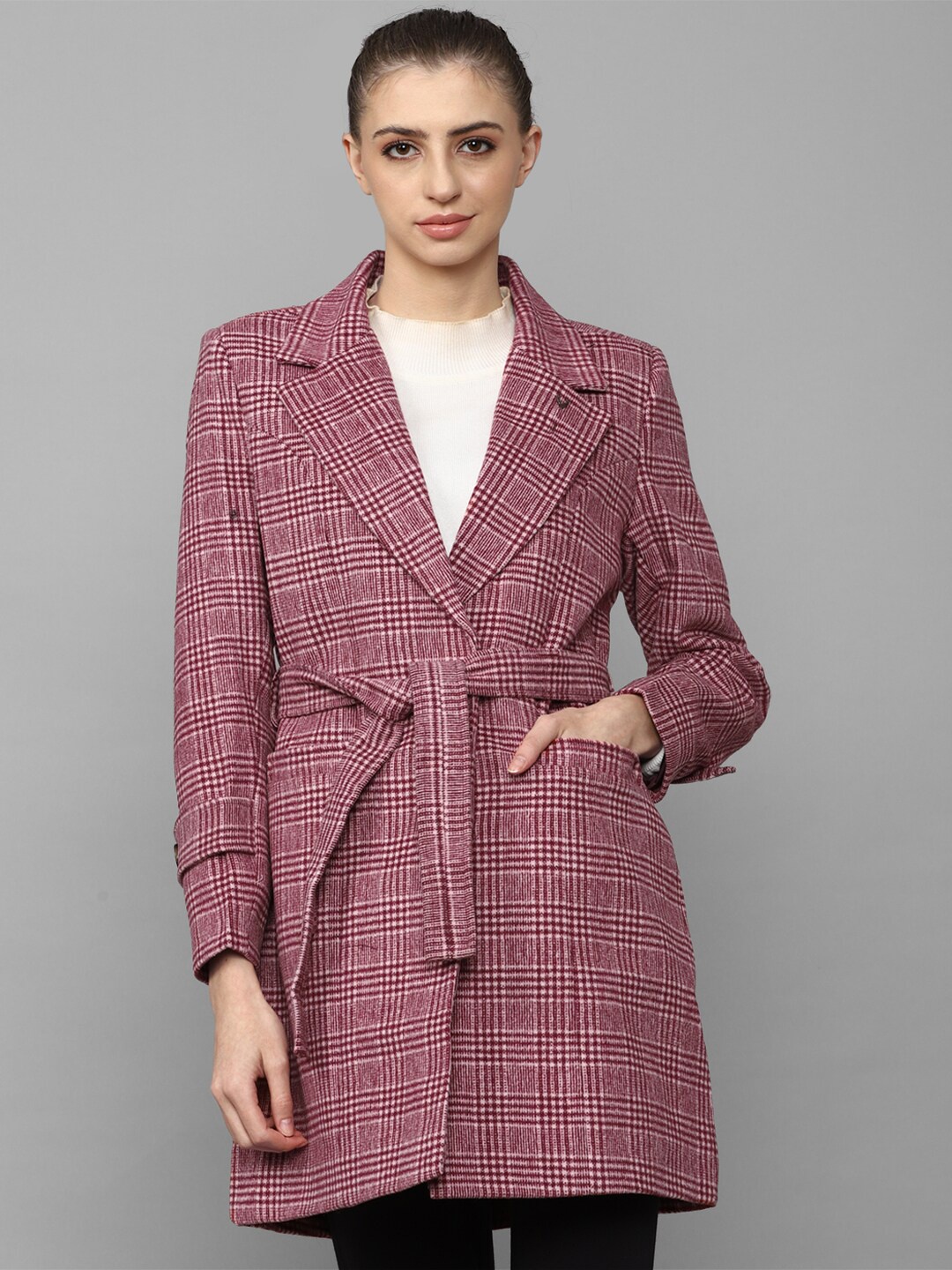 

Allen Solly Woman Women Purple Cotton Checked Longline Tailored Jacket