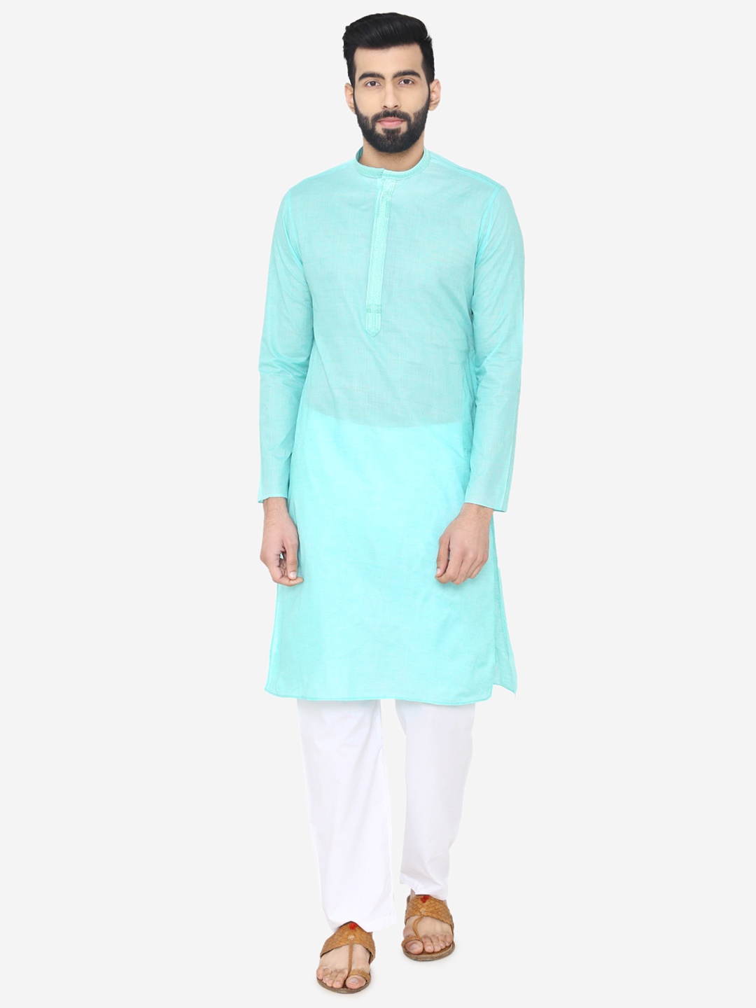 

Manyavar Men Blue & White Solid Kurta with Pyjamas