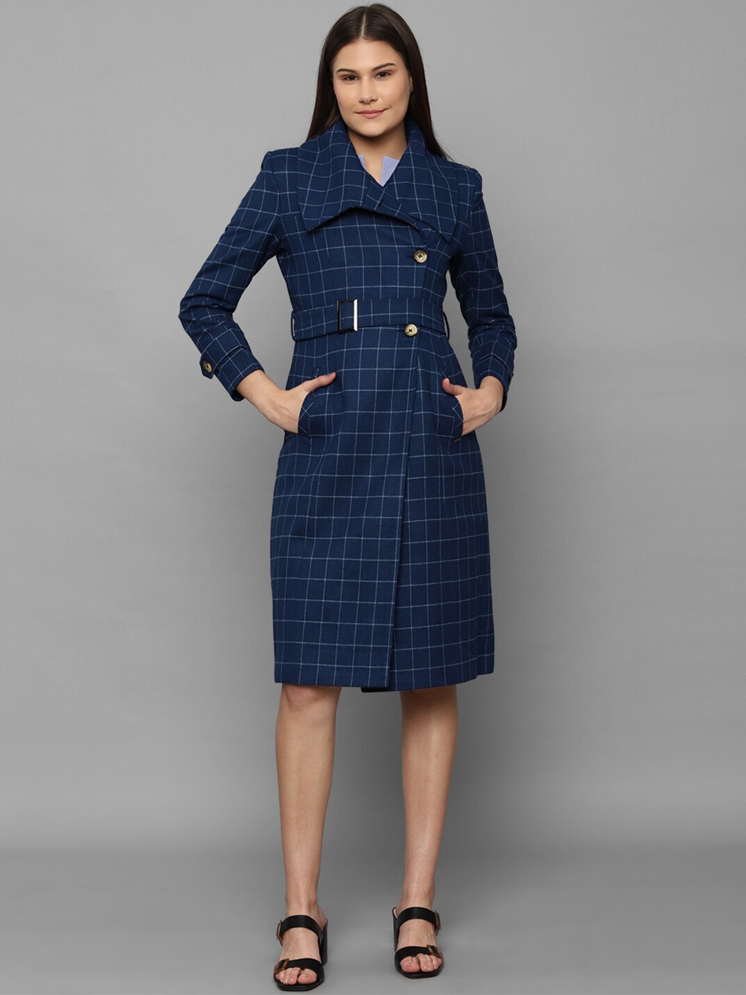 

Allen Solly Woman Women Blue Cotton Checked Longline Tailored Jacket