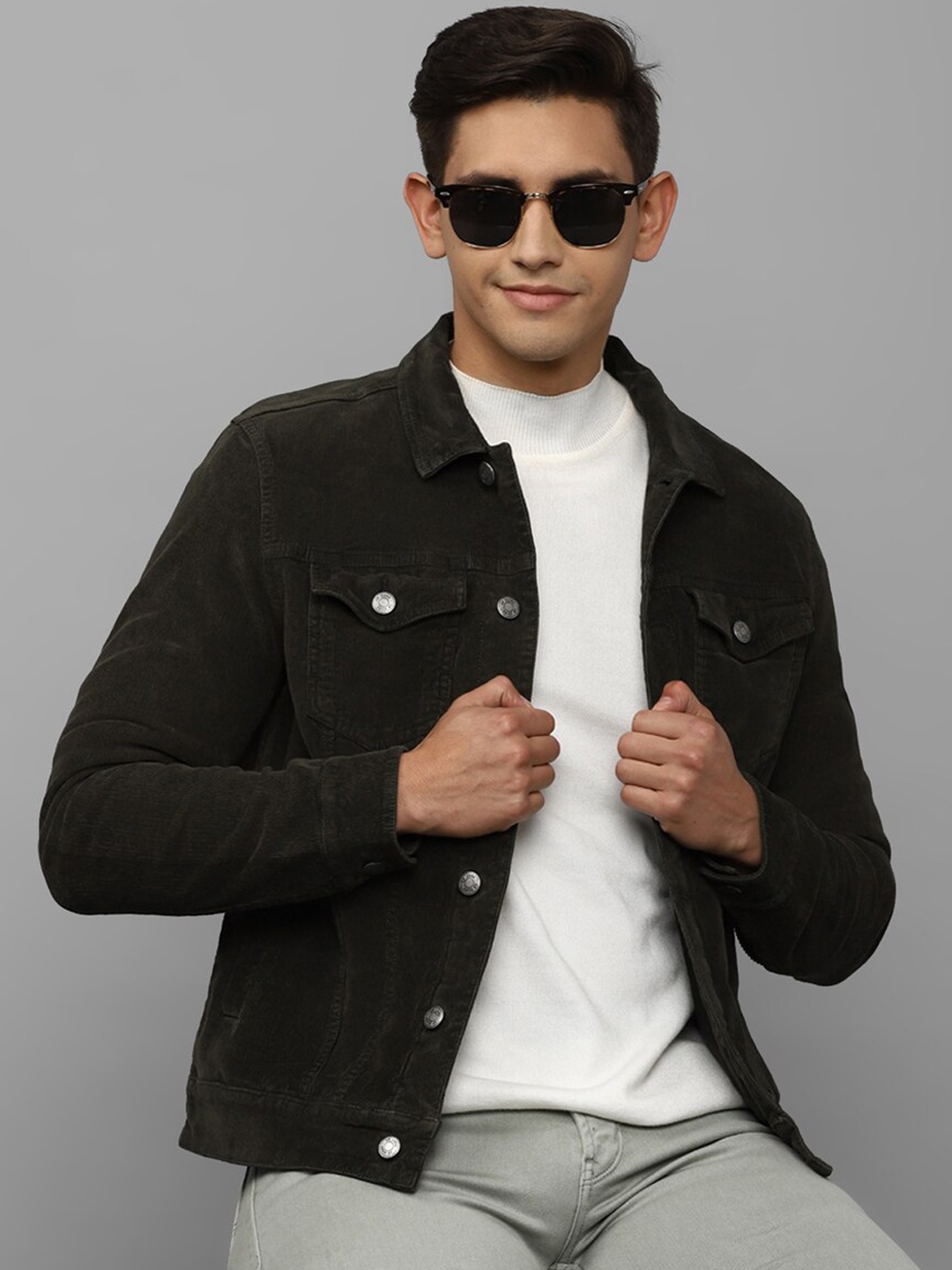 

Louis Philippe Jeans Men Olive Green Cotton Denim Jacket
