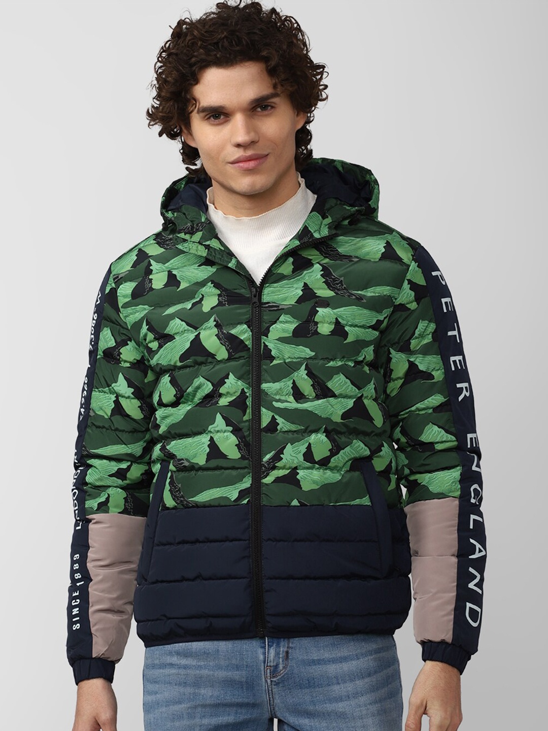 

Peter England Casuals Men Green Camouflage Padded Jacket