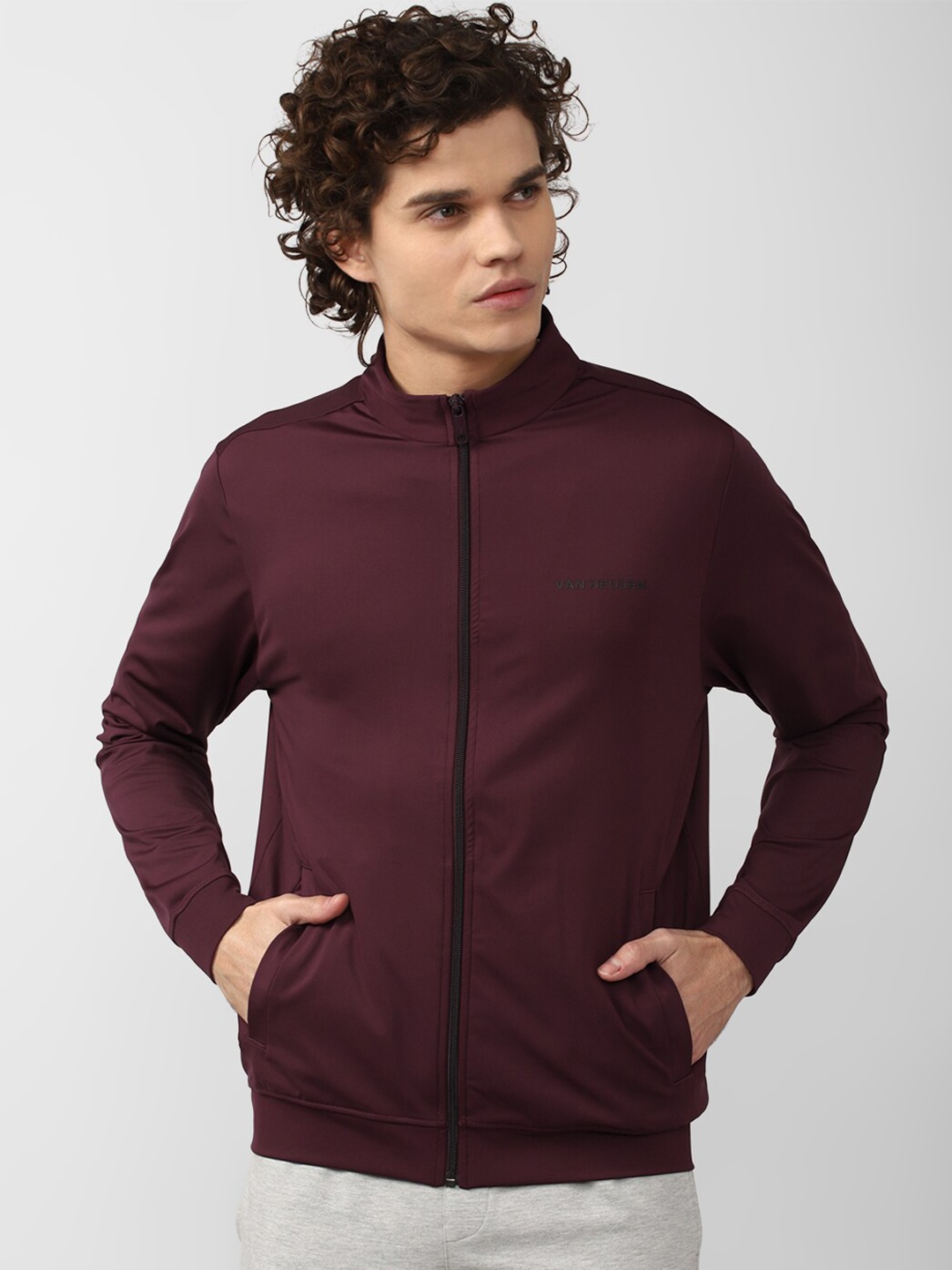 

Van Heusen Flex Men Cycling Solid Long Sleeves Sports Bomber Jacket, Burgundy