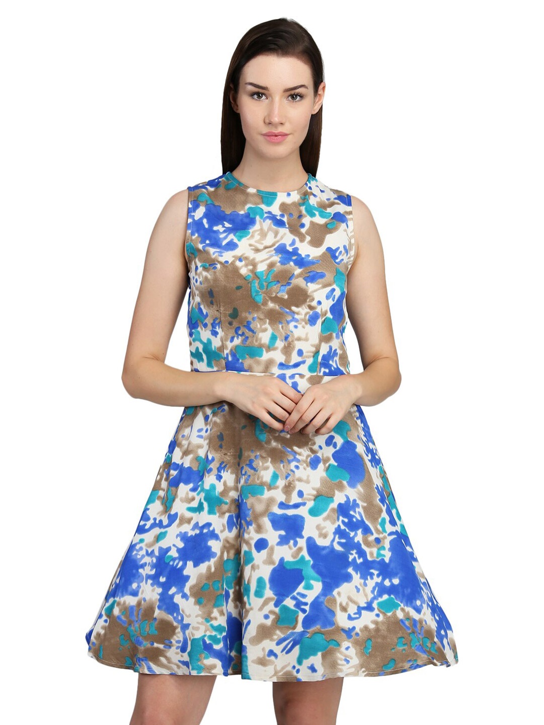 

DODO & MOA Blue Floral Crepe A-Line Dress