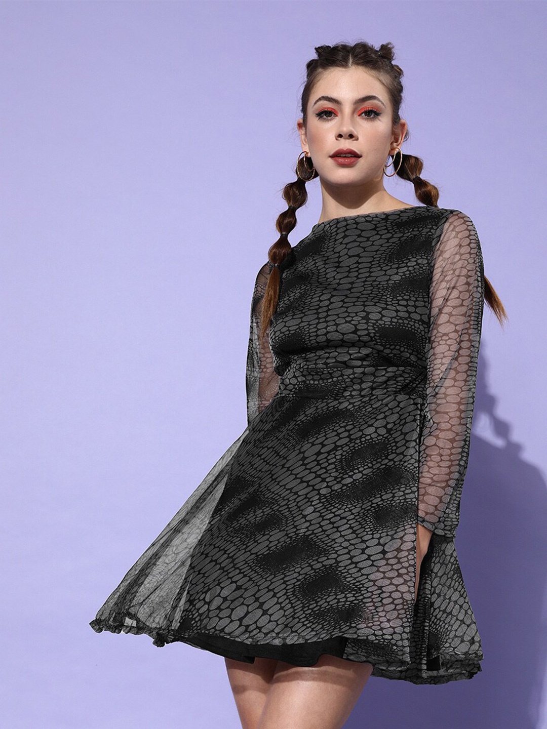 

DODO & MOA Black Embellished Net A-Line Dress