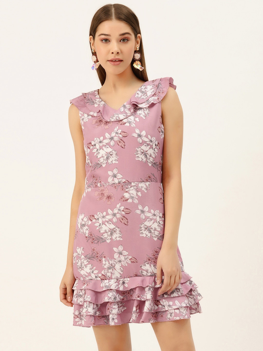 

DODO & MOA Pink & White Floral A-Line Dress