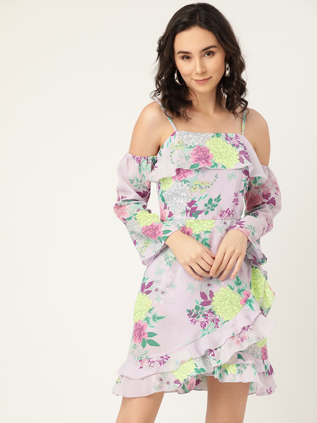 

DODO & MOA Lavender Floral Georgette A-Line Dress