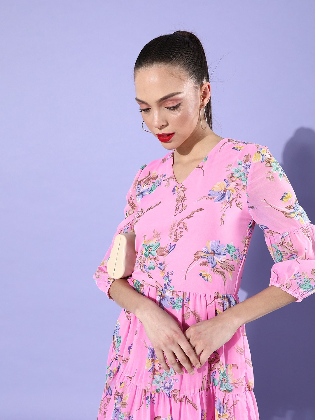 

DODO & MOA Pink Floral Chiffon Dress