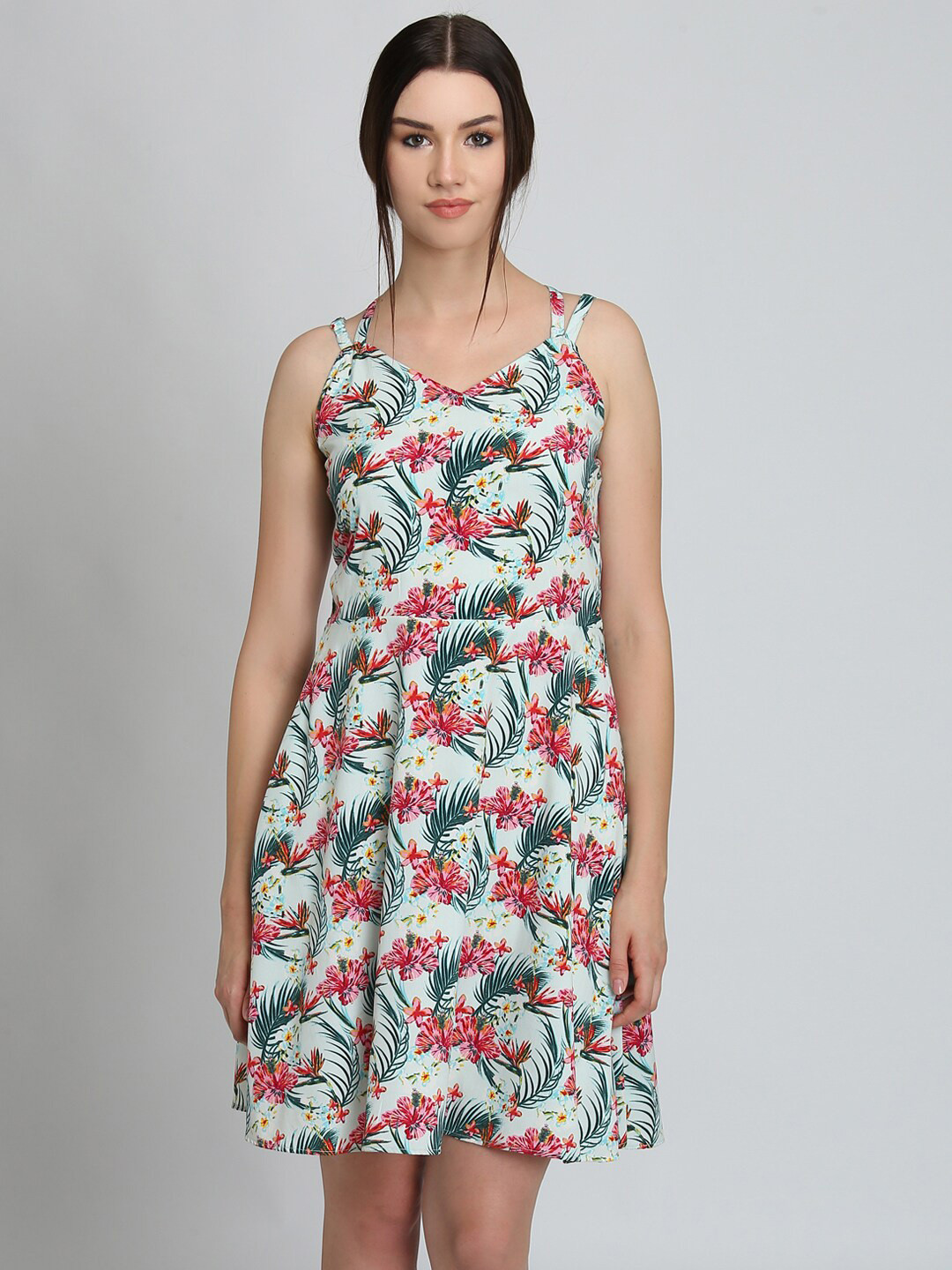 

DODO & MOA Blue Tropical A-Line Dress