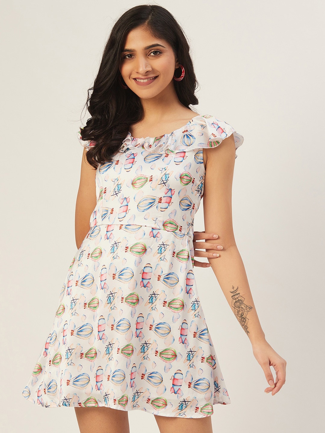 

DODO & MOA Printed Flared Dress, White