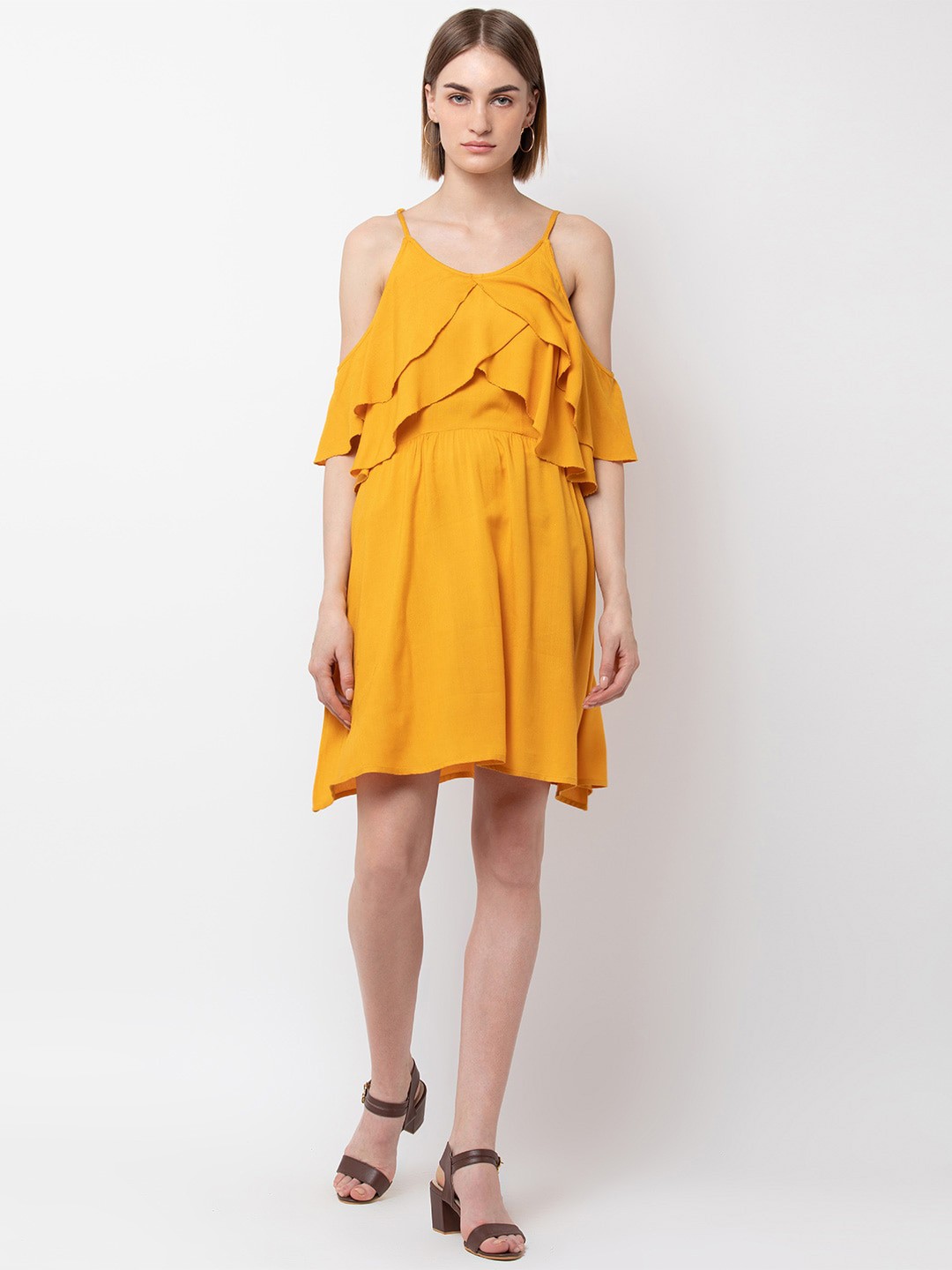 

DODO & MOA Fit and Flare Short Sleeves Dress, Yellow