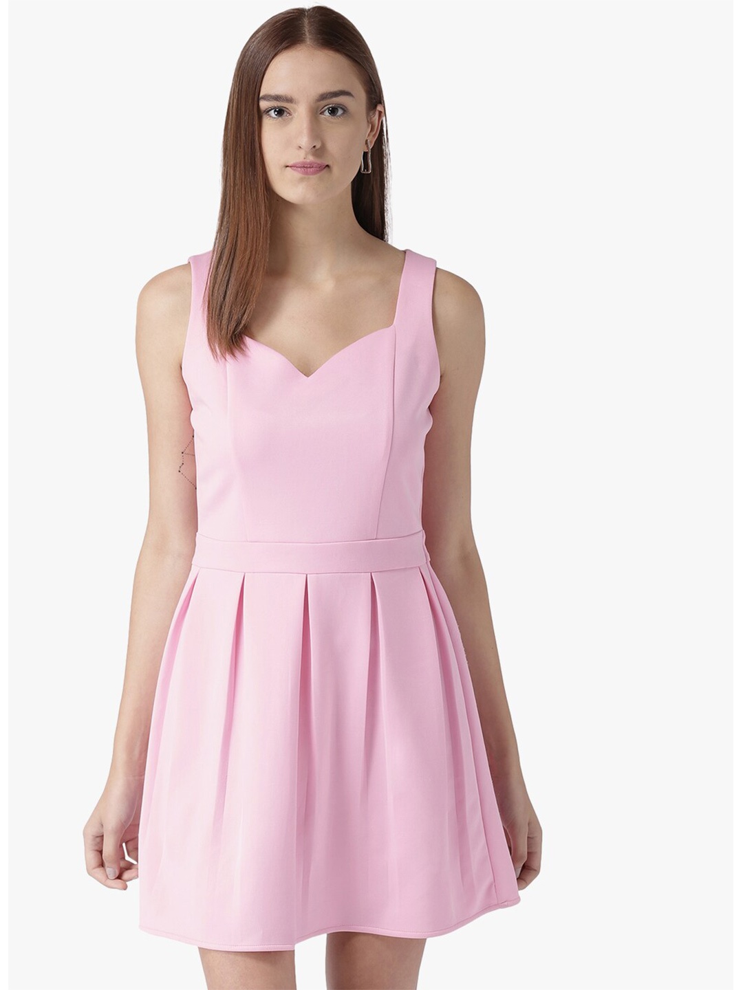 

DODO & MOA Fit & Flare Sleeveless Crepe Dress, Pink