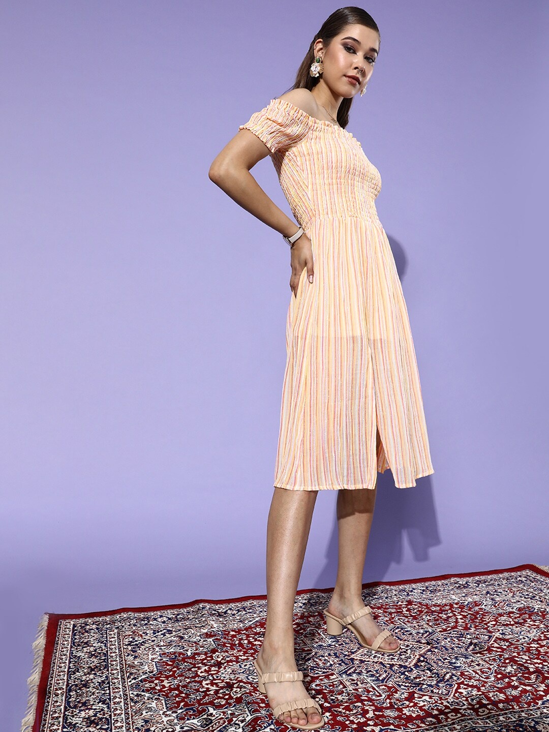 

DODO & MOA Yellow Striped Georgette Midi Dress