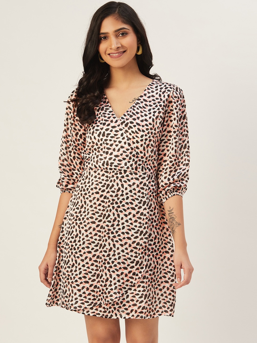 

DODO & MOA White Georgette Conversational Printed A-Line Dress