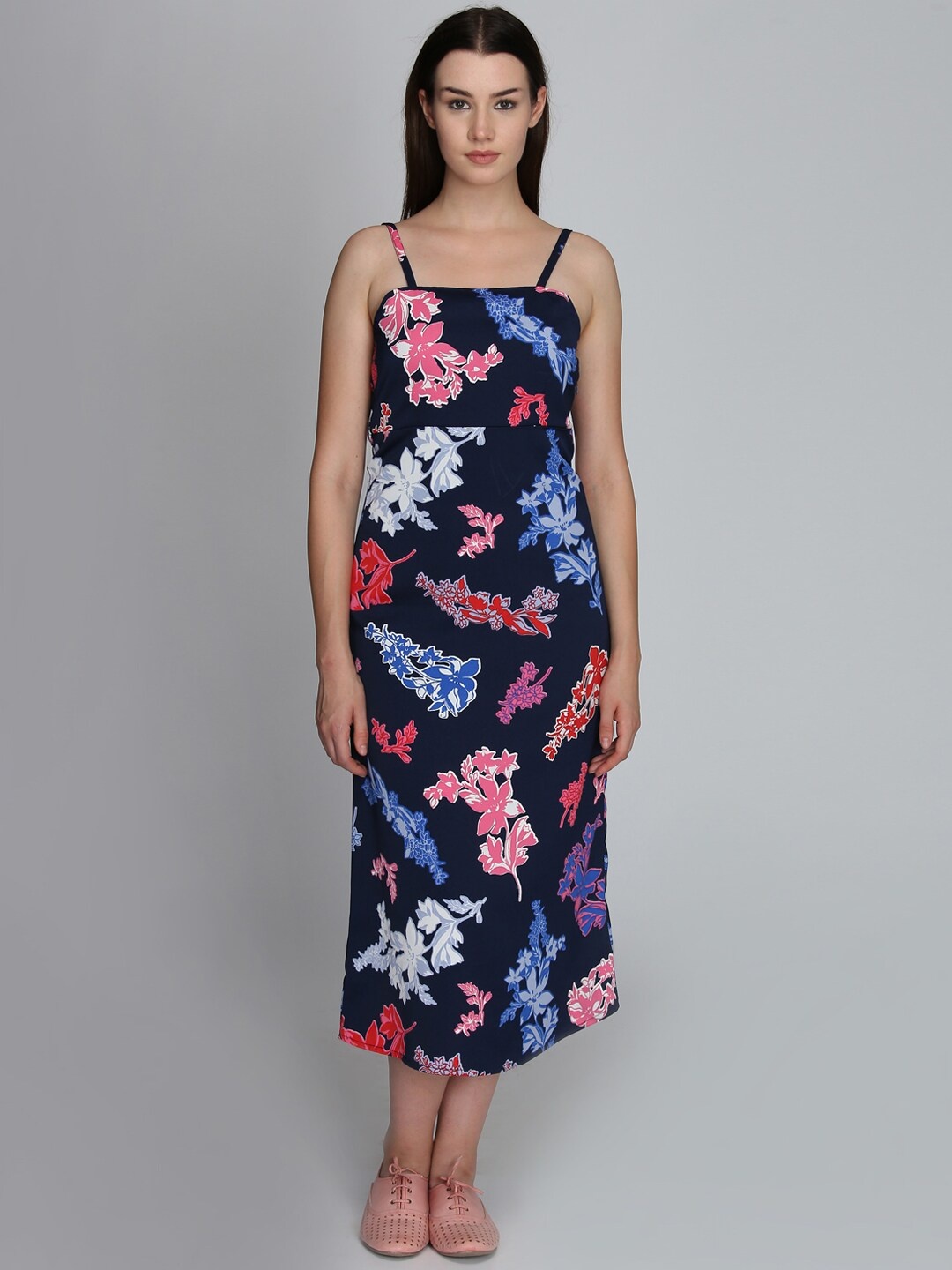 

DODO & MOA Navy Blue Floral Printed A-Line Midi Dress