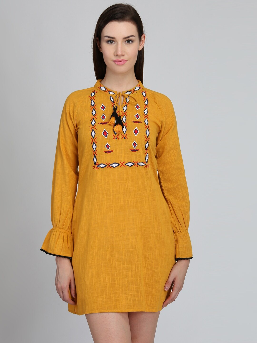 

DODO & MOA Yellow Embroidered Sheath Dress