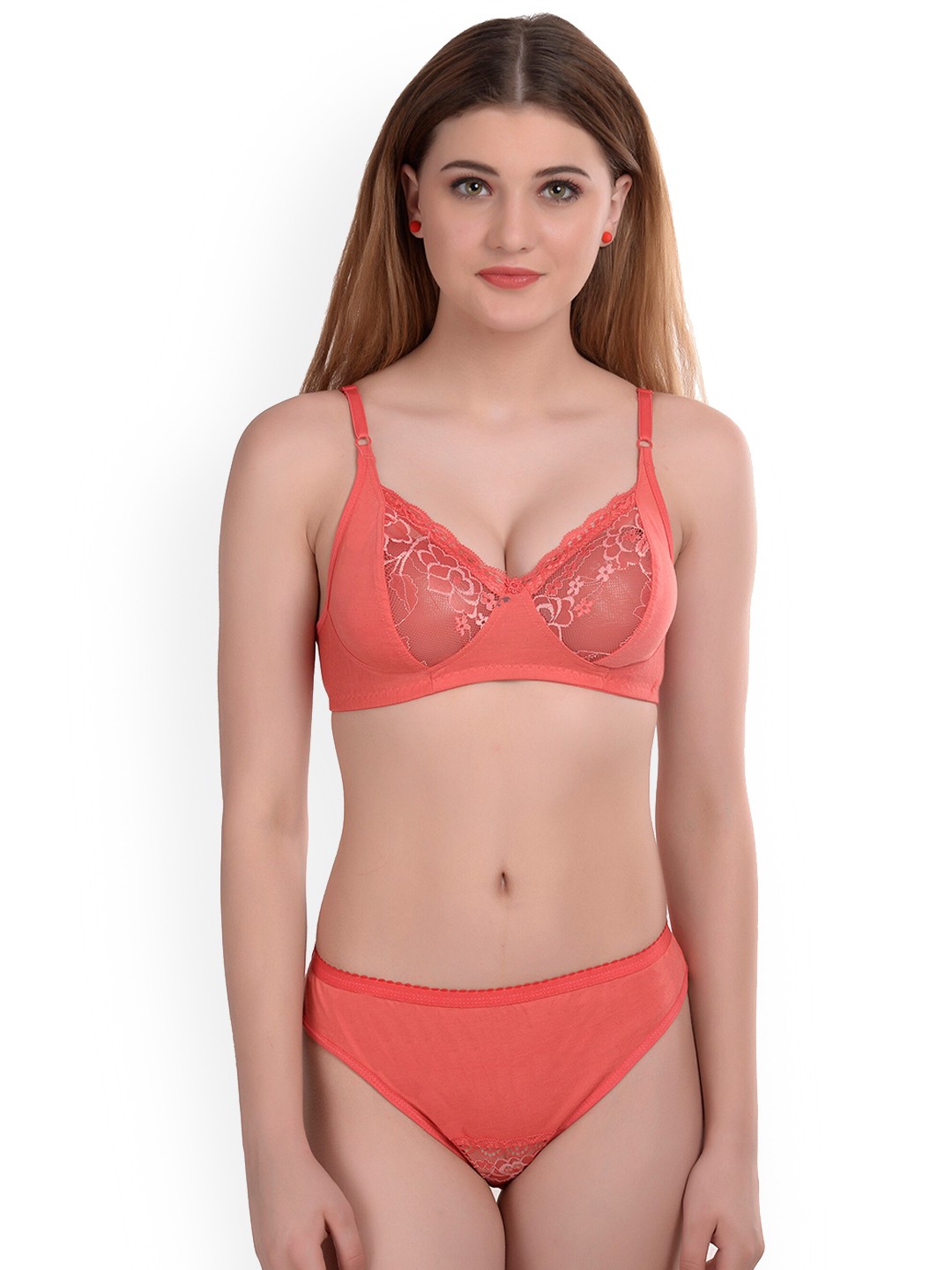 

AROUSY Pink Cotton Lace Lingerie Set