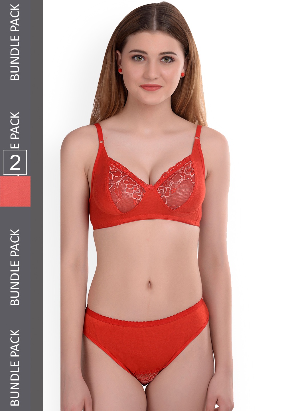 

AROUSY Pack Of 2 Red & Pink Self Design Lingerie Set
