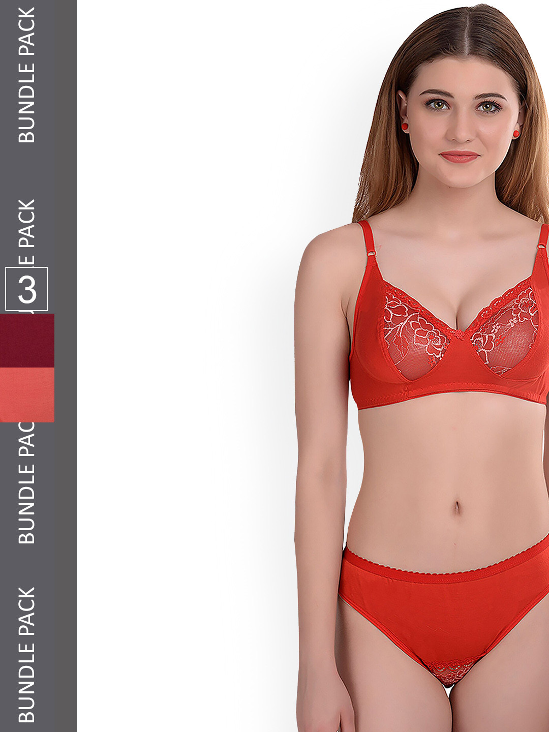 

AROUSY Pack Of 3 Self-Design Laced Lingerie Set, Pink