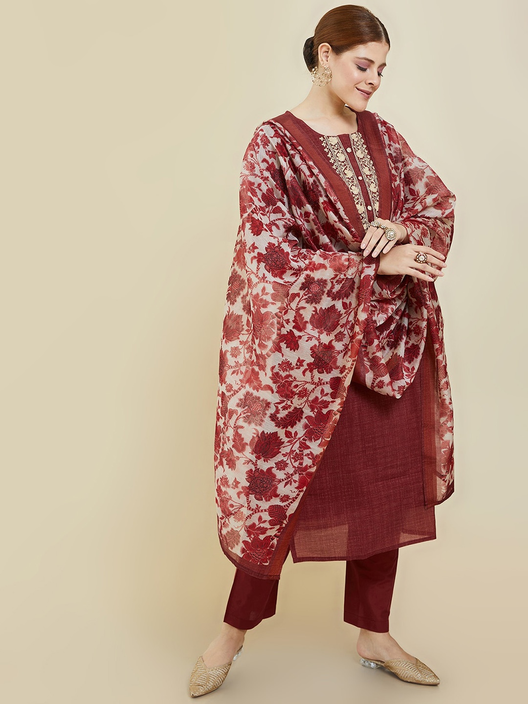 

Soch Women Maroon Kurta With Trousers & Dupatta