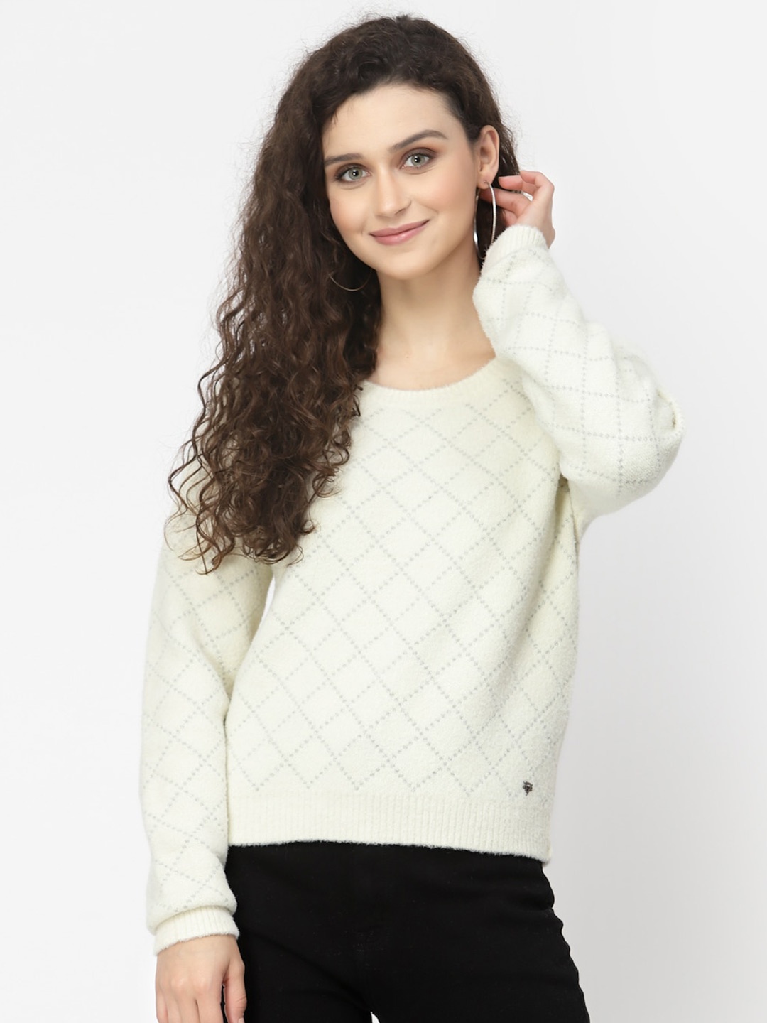 

Juelle Women Cream-Coloured & Grey Printed Pullover