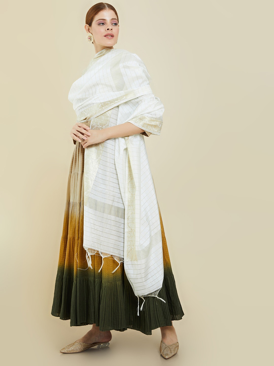 

Soch White & Gold-Toned Woven Design Dupatta
