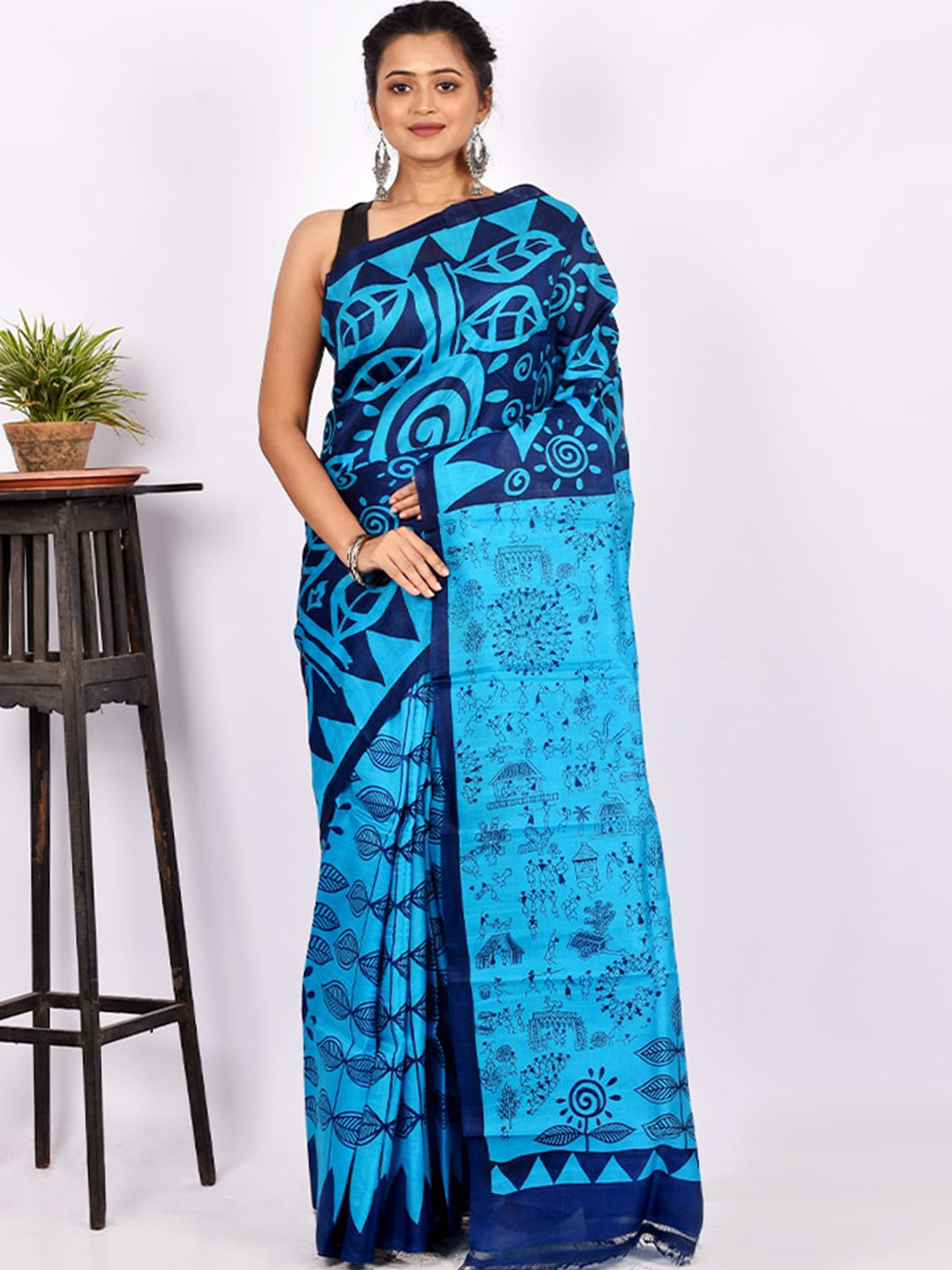 

AllSilks Blue & Navy Blue Pure Silk Murshidabad Saree