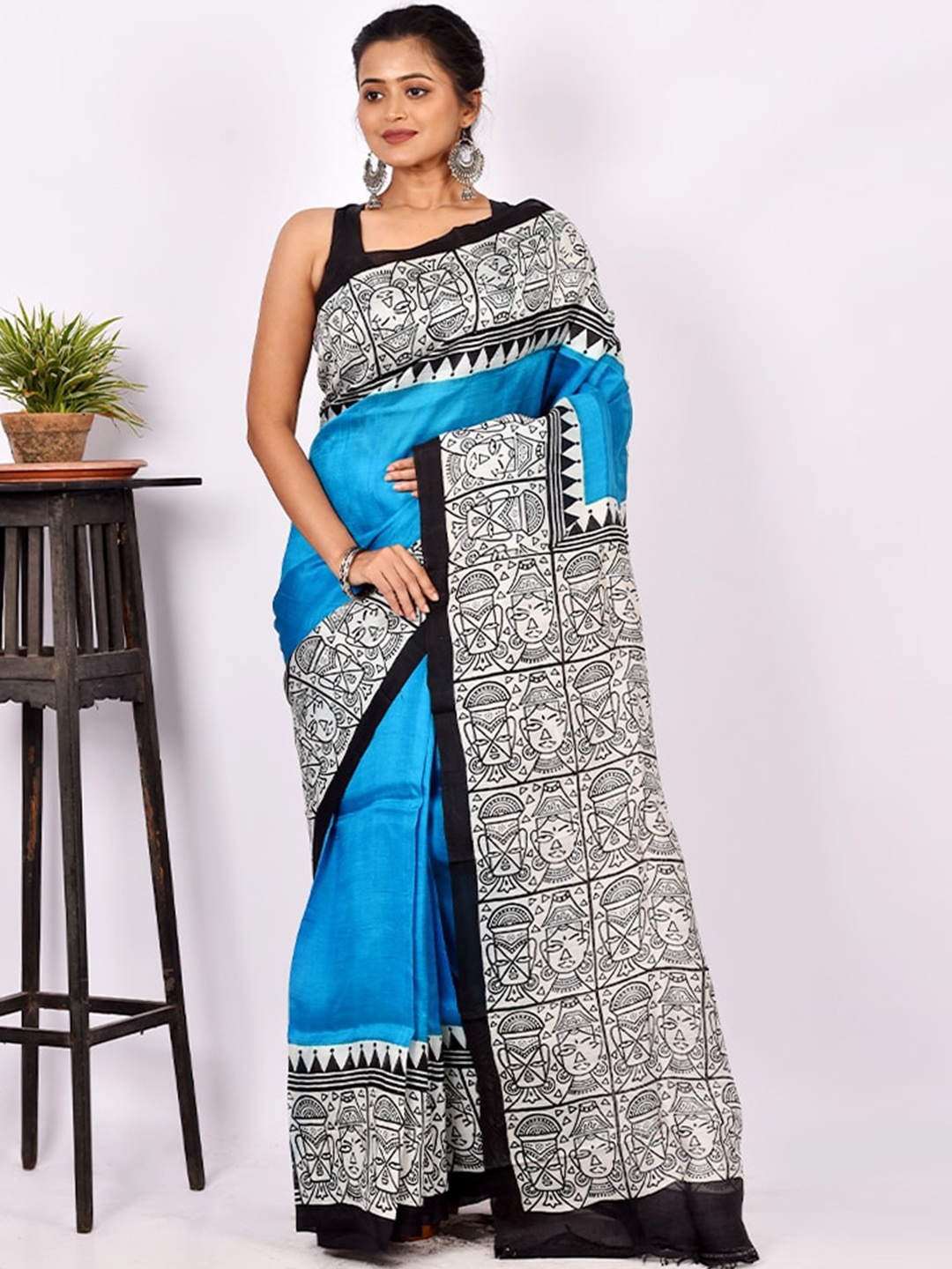 

AllSilks Blue & Black Ethnic Motifs Pure Silk Murshidabad Saree