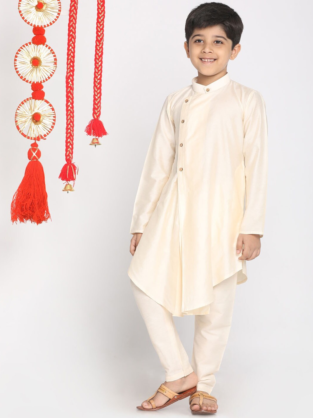 

VASTRAMAY Boys Cream Angrakha Kurta with Pyjamas