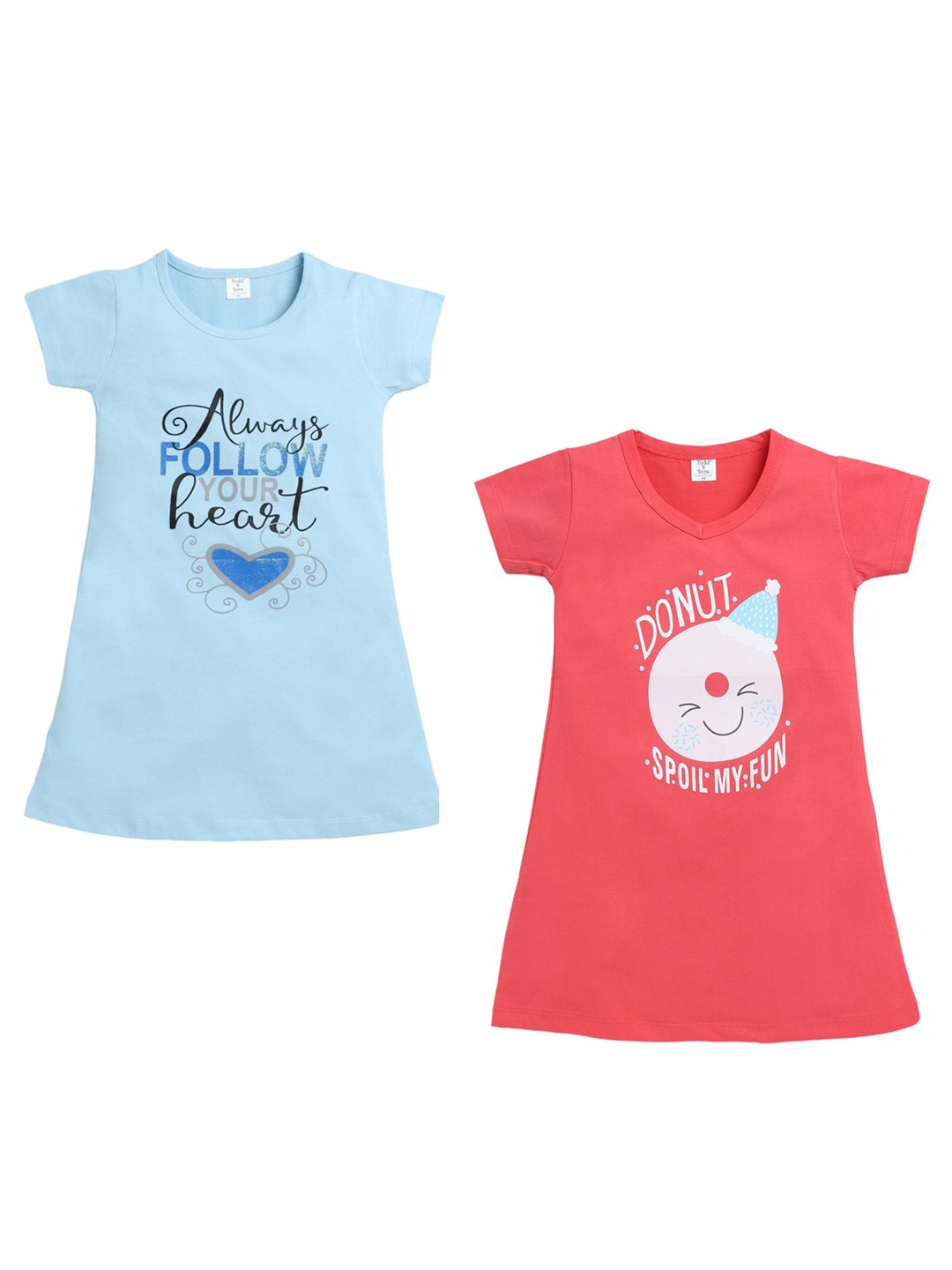 

Todd N Teen Girls Blue & Red Pack Of 2 Pure Cotton Printed Nightdress