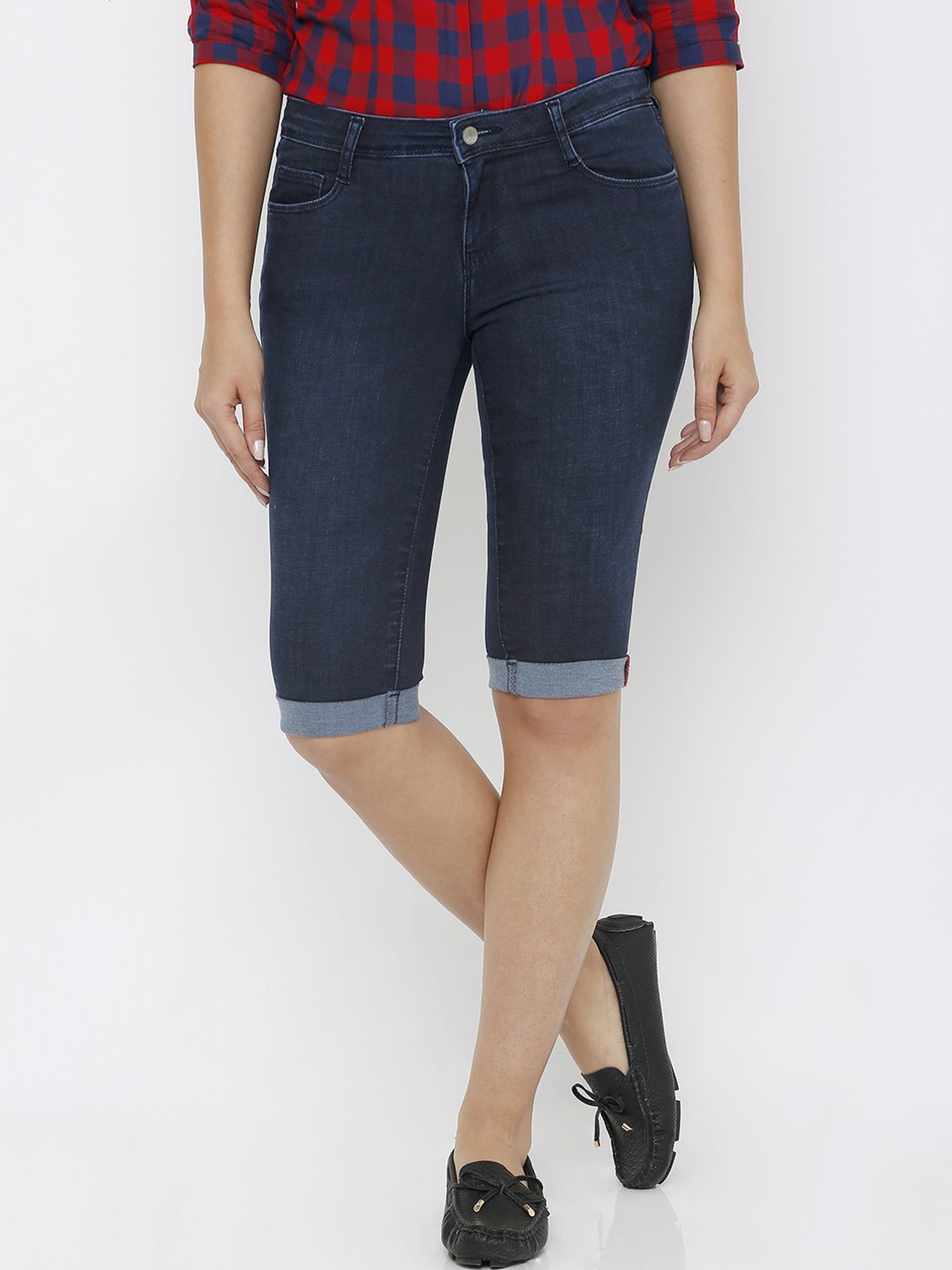

Kraus Jeans Women Blue Cotton Slim Fit Denim Shorts