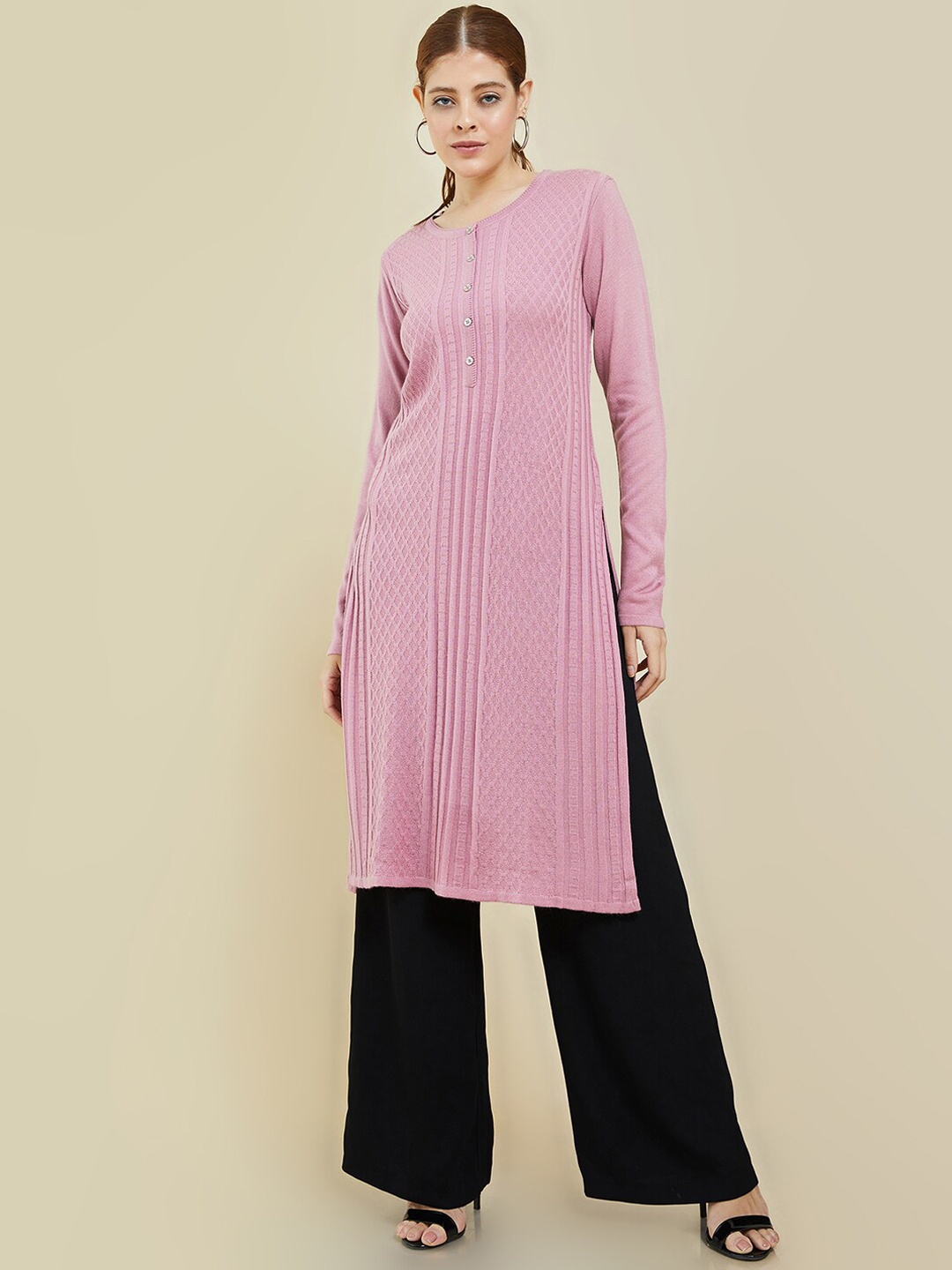 

Soch Long Sleeves Round Neck Acrylic Kurta, Pink