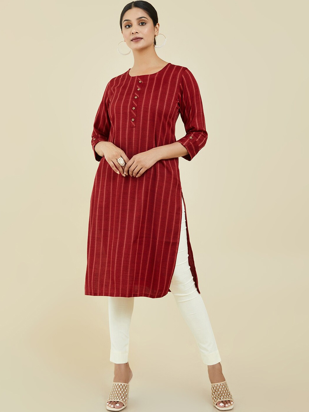 

Soch Round Neck Striped Kurta, Red