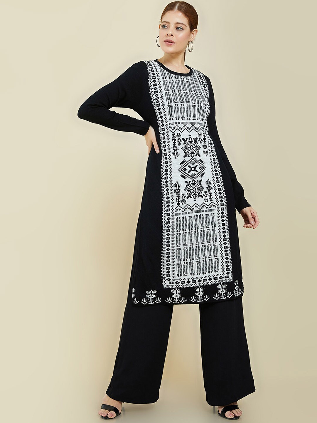 

Soch Ethnic Motifs Straight Acrylic Kurta, Black