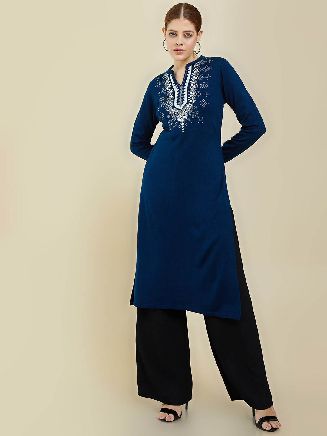 

Soch Acrylic Geometric Printed Straight Kurta, Navy blue