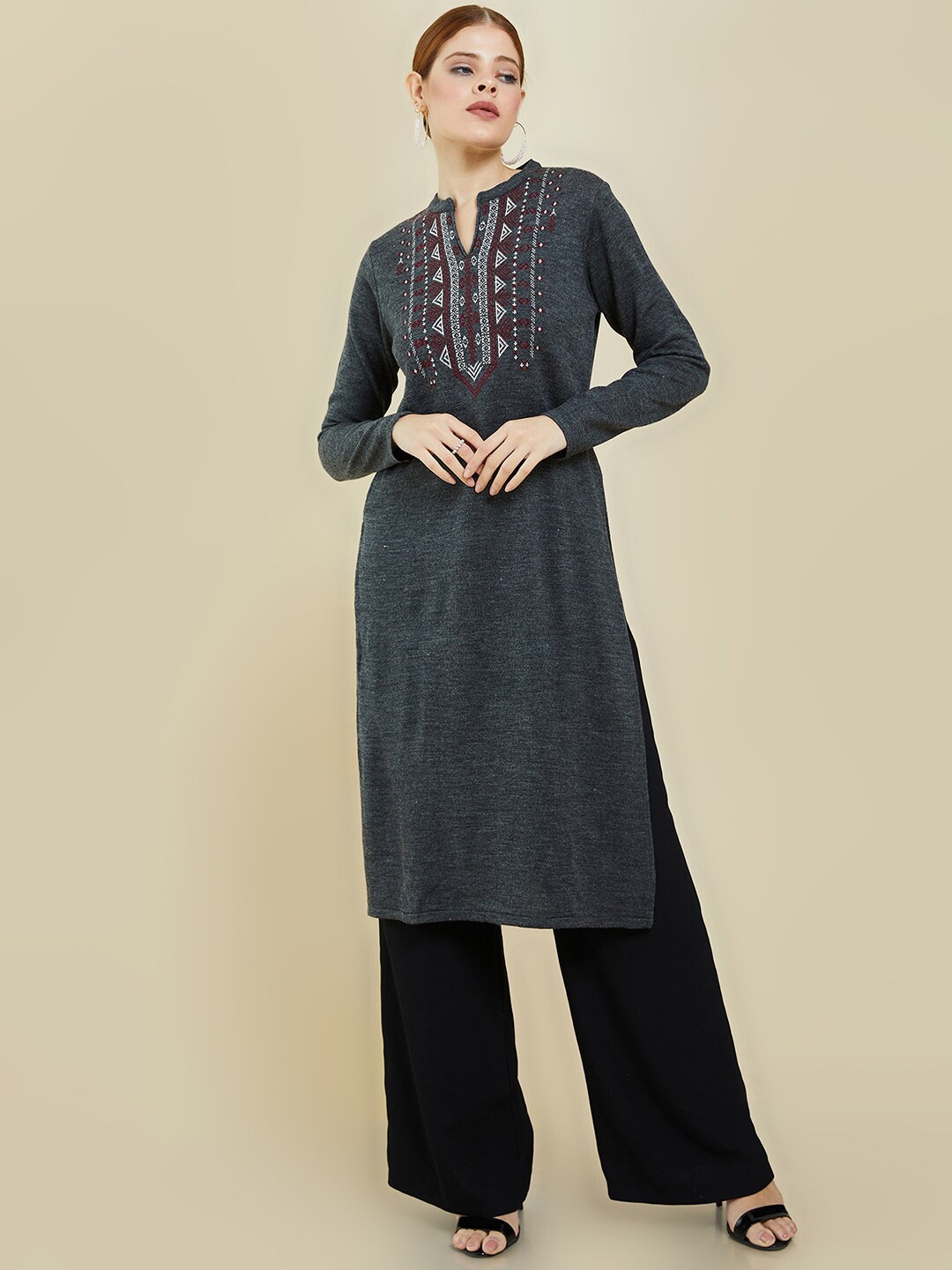 

Soch Grey & White Acrylic Geometric Kurta