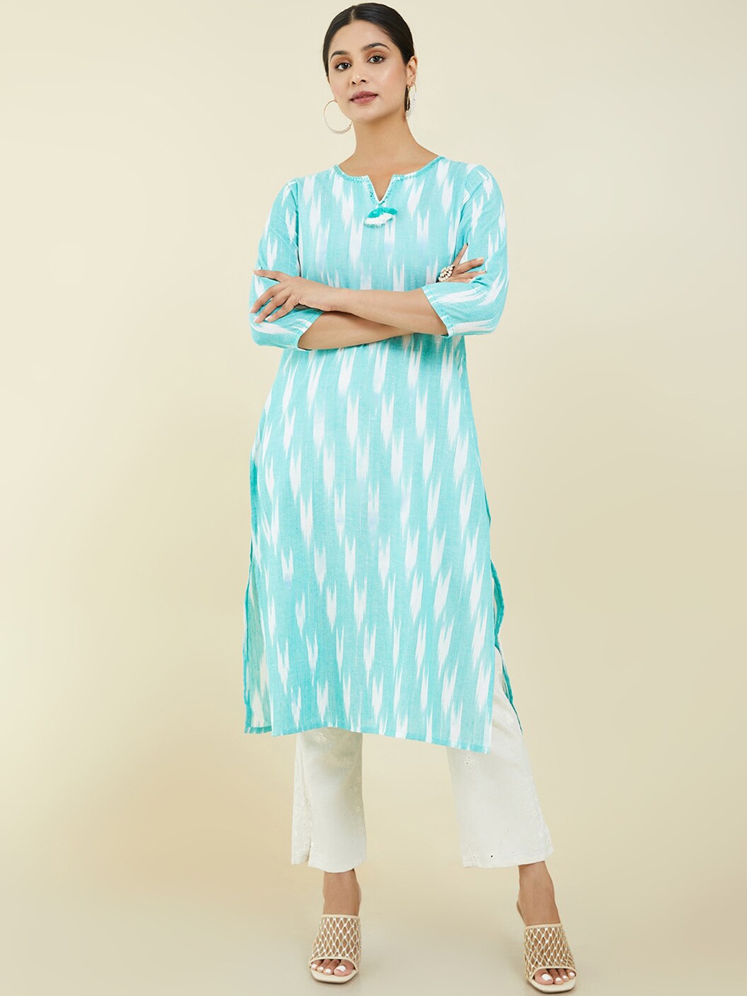 

Soch Notched Neck Geometric Printed Cotton Kurta, Blue