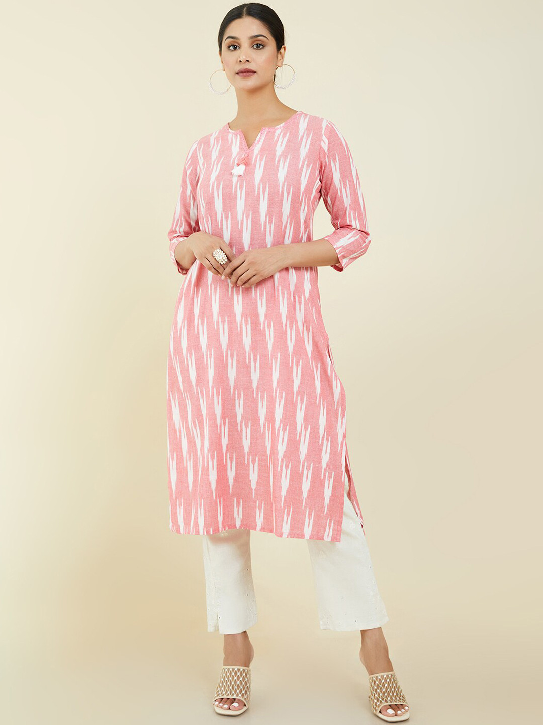 

Soch Women Pink & White Cotton Striped Kurta