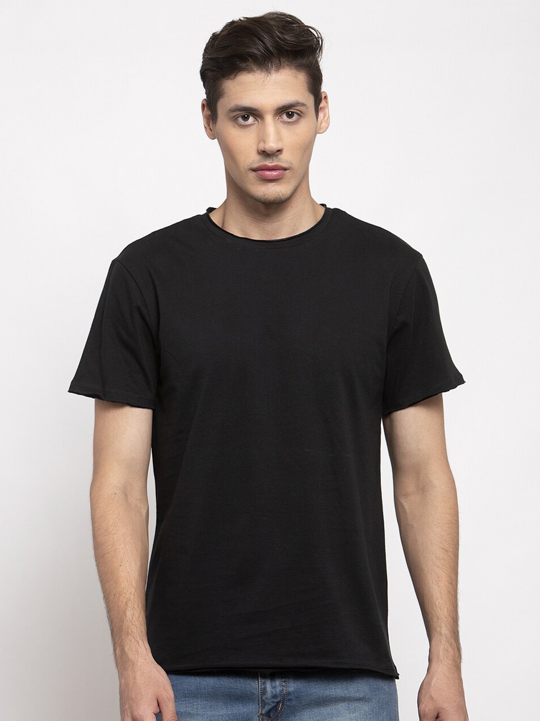 

DOOR74 Men Black Cotton T-shirt