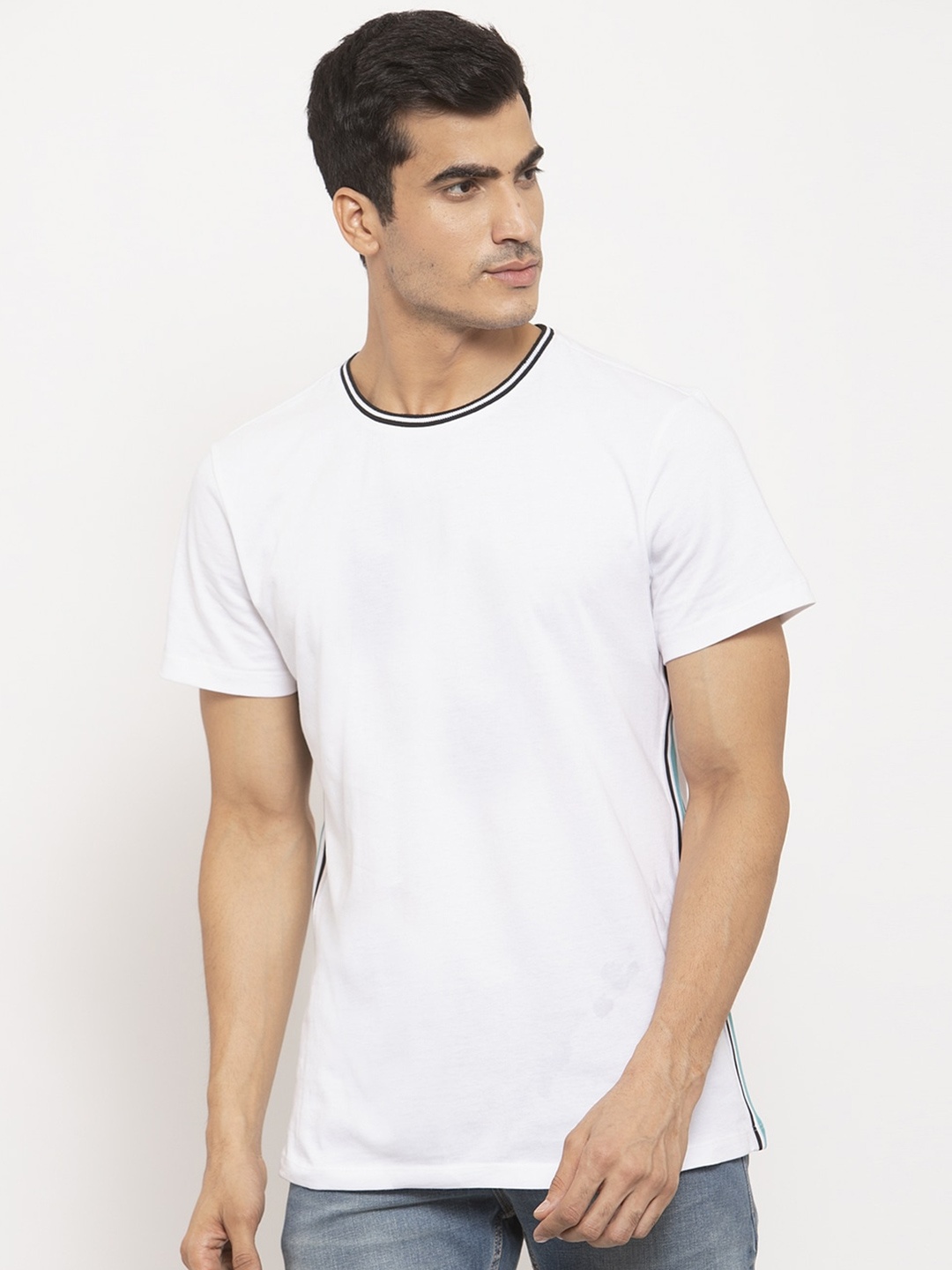 

DOOR74 Men White Cotton T-shirt