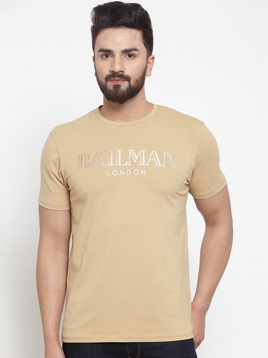

DOOR74 Men Brown Typography Cotton T-shirt