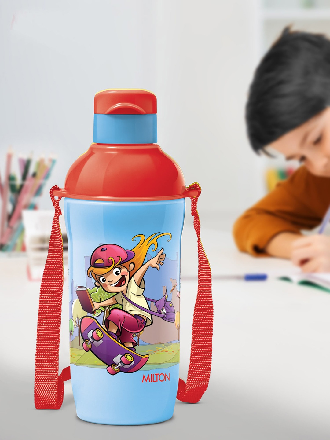 

Milton Kool Active 400 Blue Printed Leak Proof Insulated Water Bottle With Straw 430 ml
