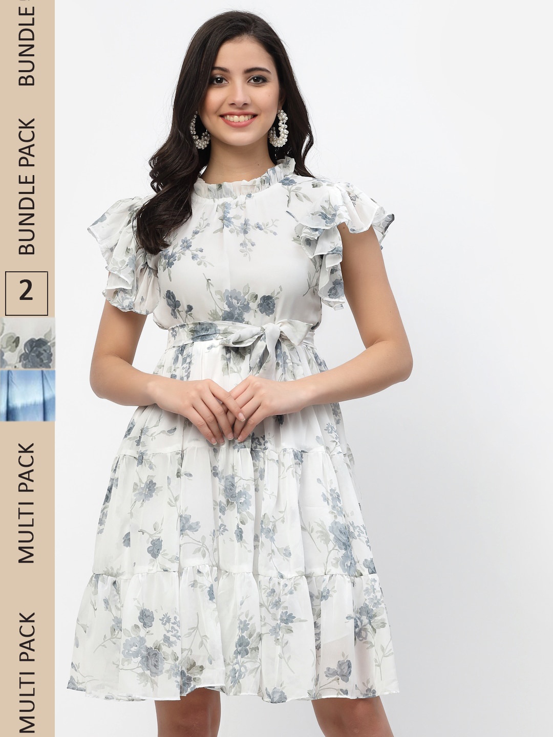 

MISS AYSE White & Blue Pack of 2 Floral Georgette Dress