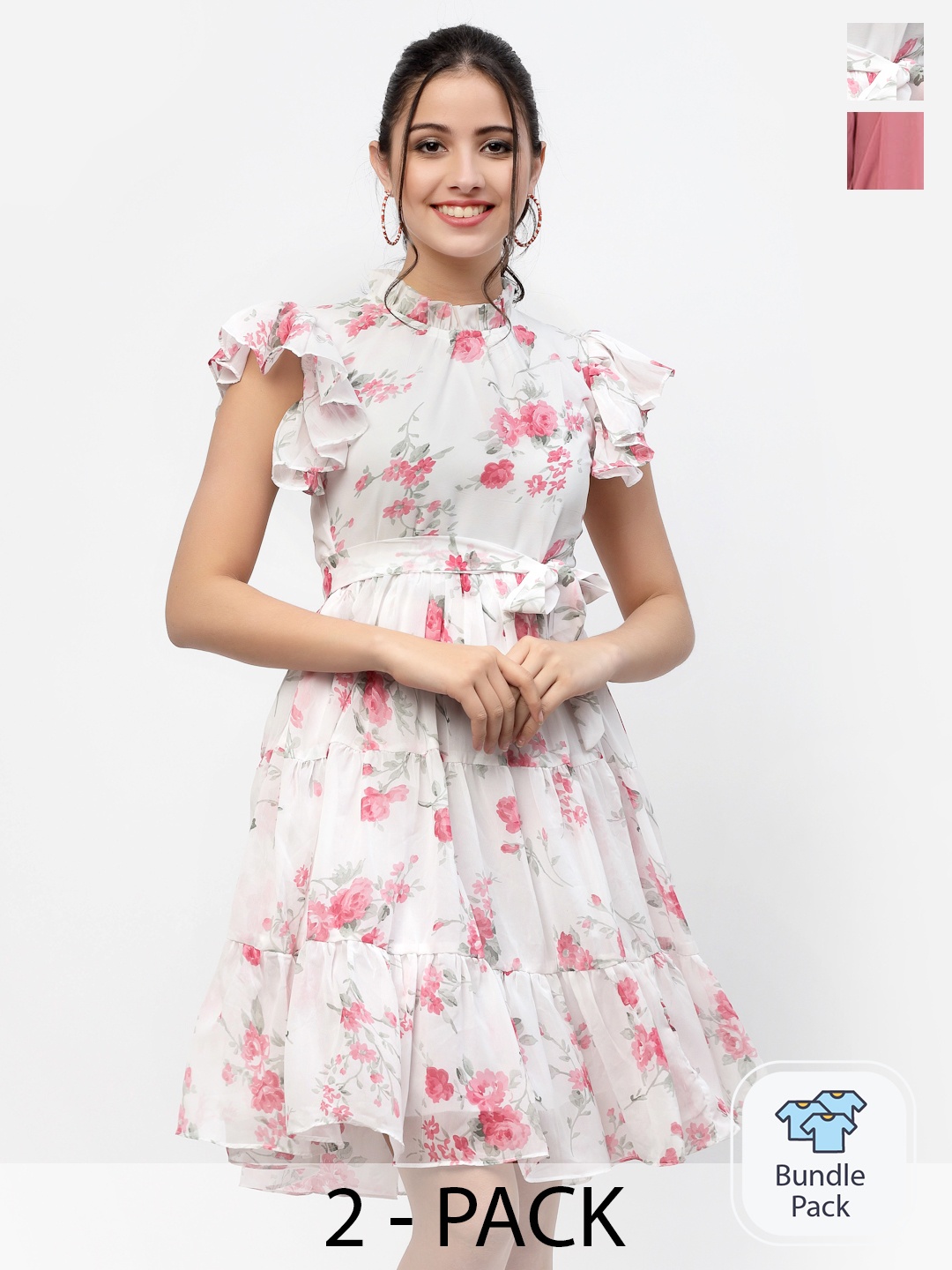 

MISS AYSE Coral & White Fit & Flare Tiered Dress