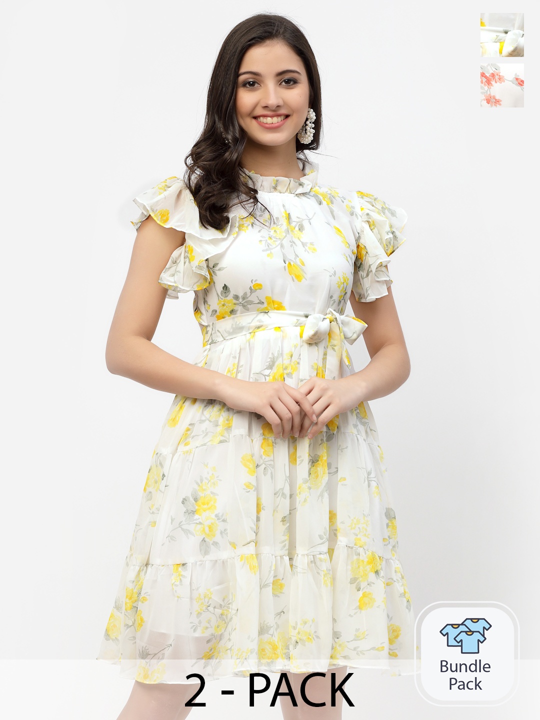

MISS AYSE Off White & Pink Floral Georgette Dress