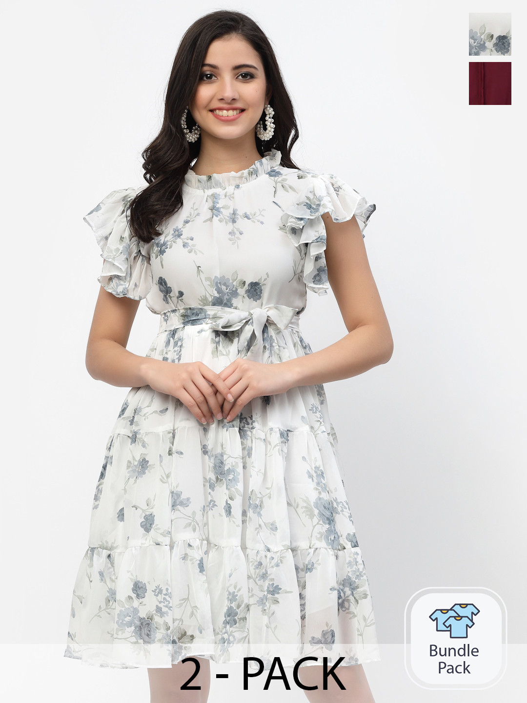 

MISS AYSE Women Maroon & Off White Pack Of 2 A-Line Midi Dress