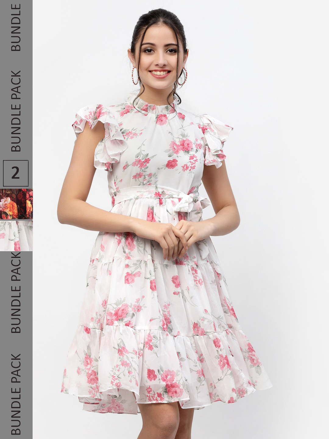 

MISS AYSE Off White & Pink Floral Georgette Dress