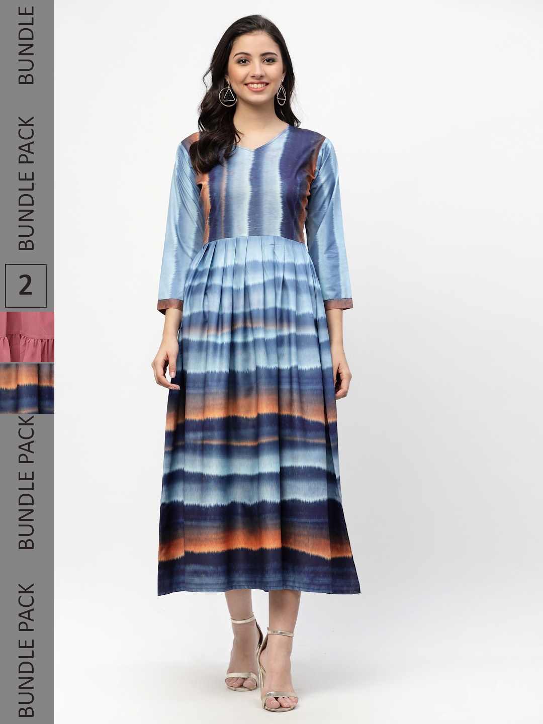 

MISS AYSE Women Coral & Blue Printed Fit & Flare Dress