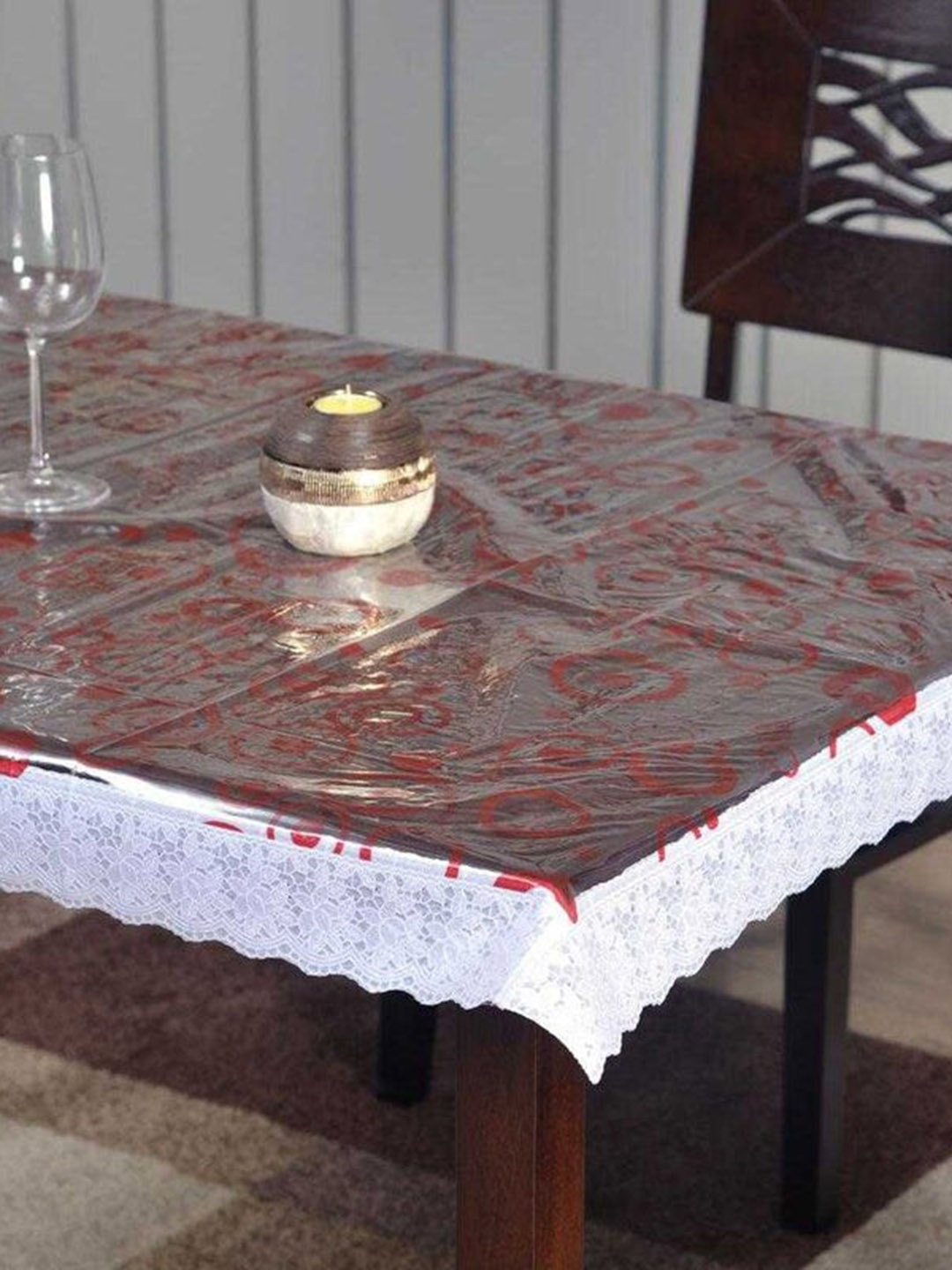 

Athome by Nilkamal Brown & White Printed 4 Seater Lace Table Cover