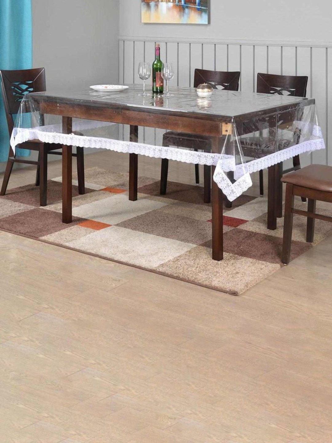 

Athome by Nilkamal Transparent & White Empire 8 Seater Table Cover with Lace