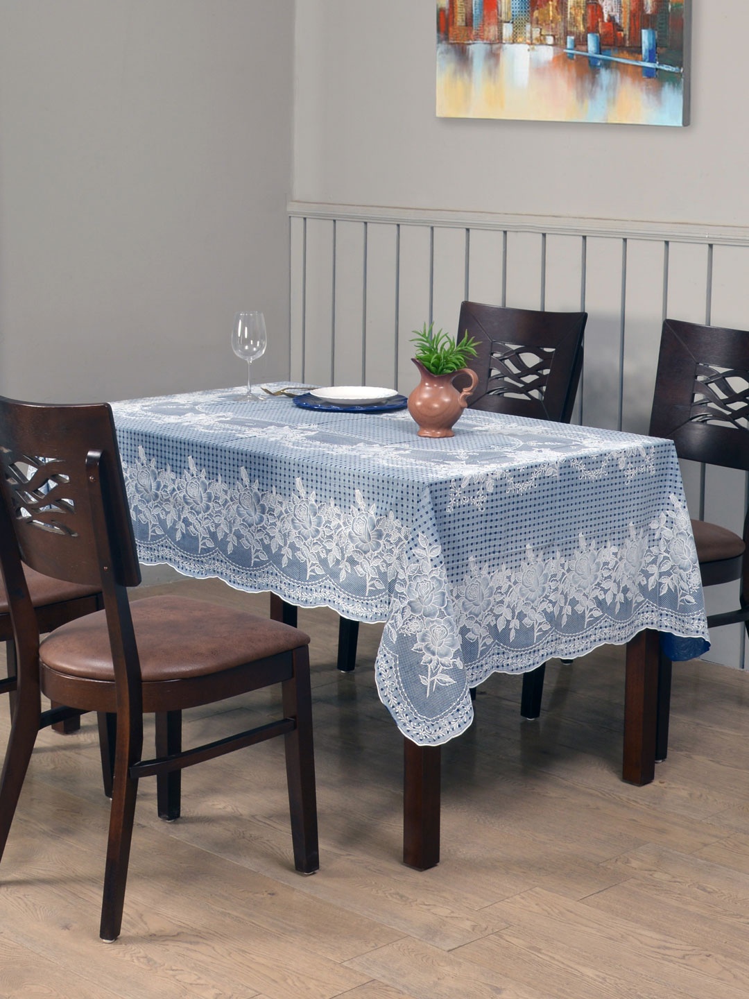 

Athome by Nilkamal Blue and White Floral Printed 6 Seater Table Cover